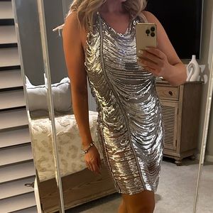 Silver drape sequin bodysuit dress
